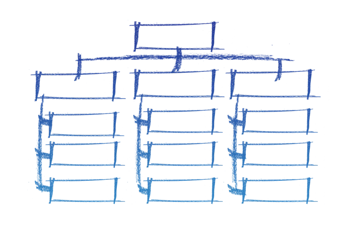 Blue flow chart for leadership development planning.
