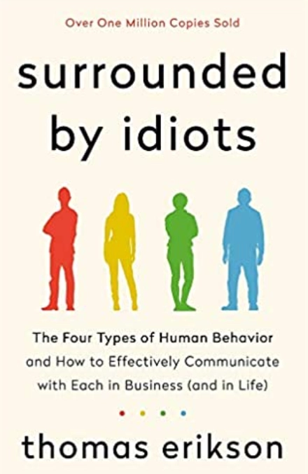 Cover of “Surrounded by Idiots” by Thomas Erikson, featuring four colored human silhouettes representing different personality types.