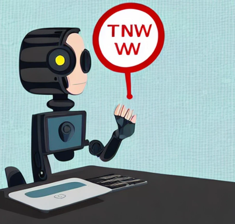 Illustration of a robot holding a sign with the letters “TNWWW".