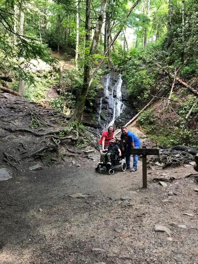 Family picture at waterfall in Gatlinburg, Tennessee.