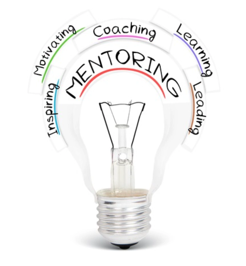 Image of a light bulb with the word mentoring across it.